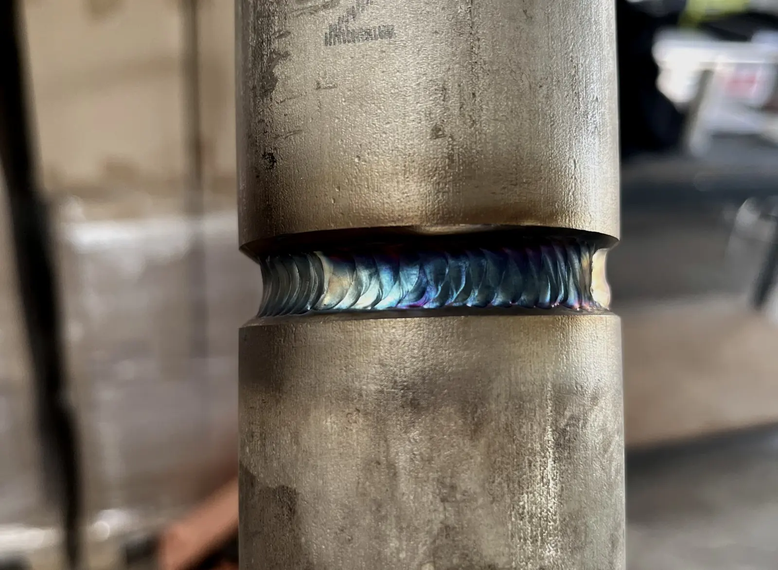 Stainless steel TIG butt weld with heat tint