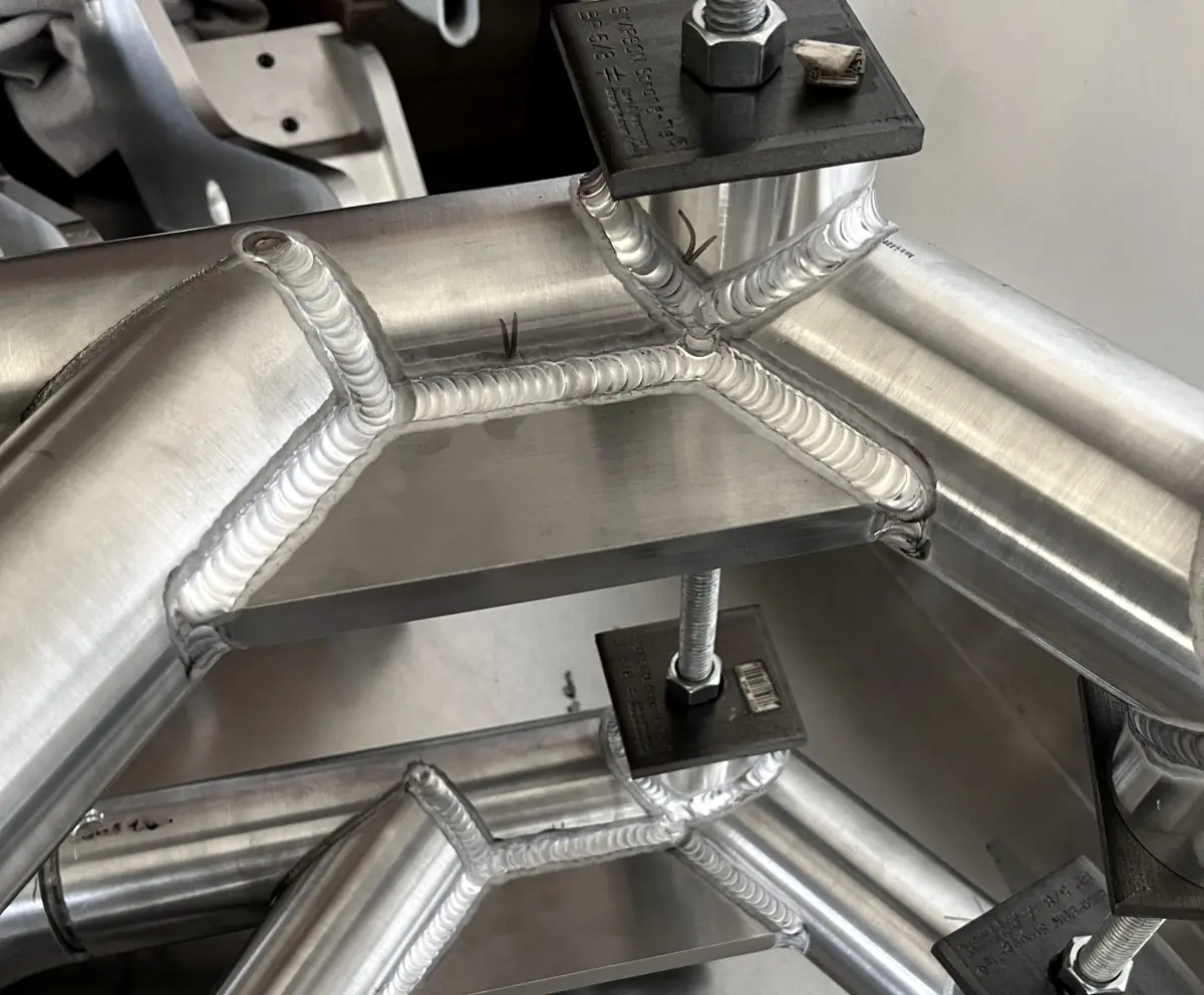 Aluminum tube frame TIG welded in a Jones fixture